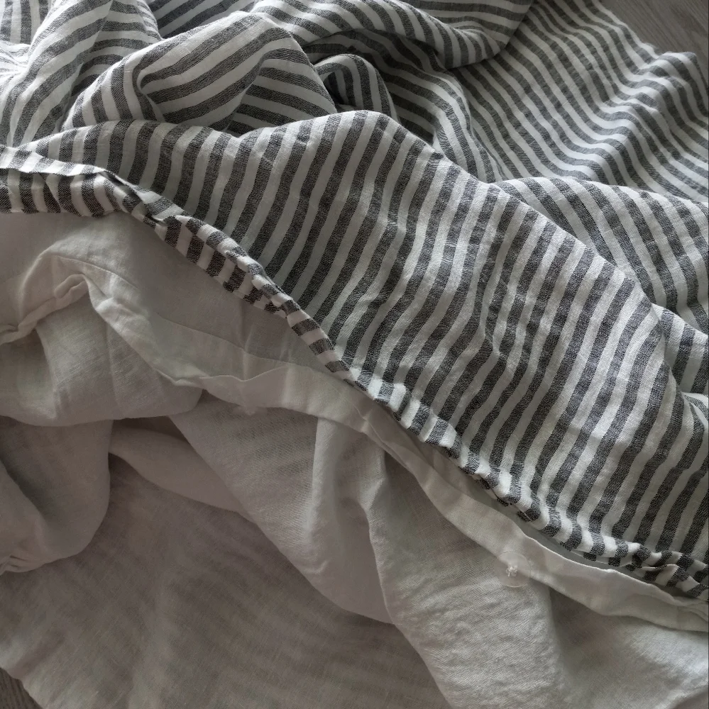 Brooklinen Washed European Linen Duvet Cover Oxford Stripe In Grey